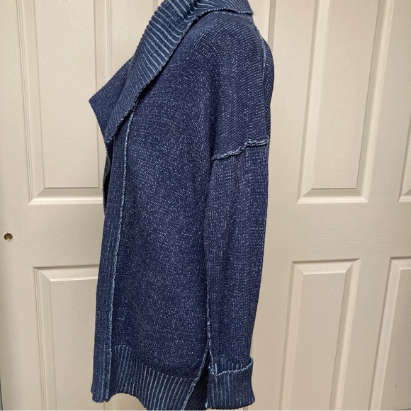 NWOT Poof! Open Cardi dropped shoulder Oversized collar Color:Blue Denim; Size M - Picture 6 of 11
